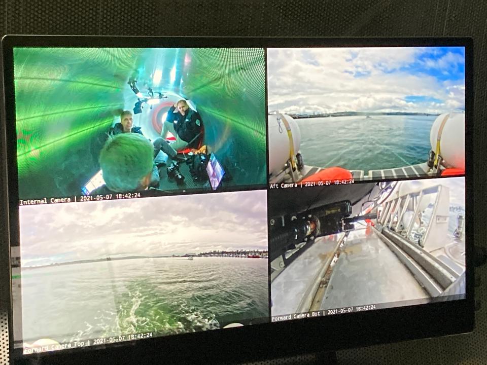 Cameras show in and around the Titan sub during the test dive Brian Weed was on in 2021.