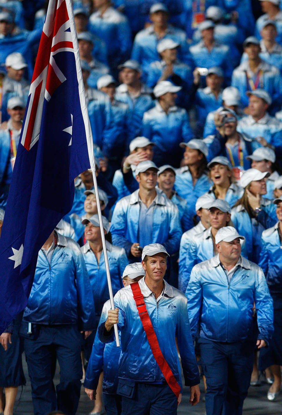 In Australia, they do things a little different.They don't announce their flag bearer until the night before the Olympics, which becomes <a href="http://bit.ly/NeK0lj" rel="nofollow noopener" target="_blank" data-ylk="slk:gambling fodder for Aussies;elm:context_link;itc:0;sec:content-canvas" class="link ">gambling fodder for Aussies</a>. Australian rower and three-time Olympic gold medalist James Tomkins was the winner in 2008.