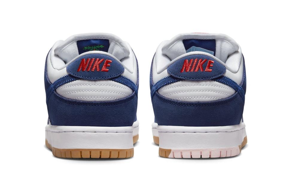 The heel’s view of the Nike SB Dunk Low “Los Angeles Dodgers.” - Credit: Courtesy of Nike