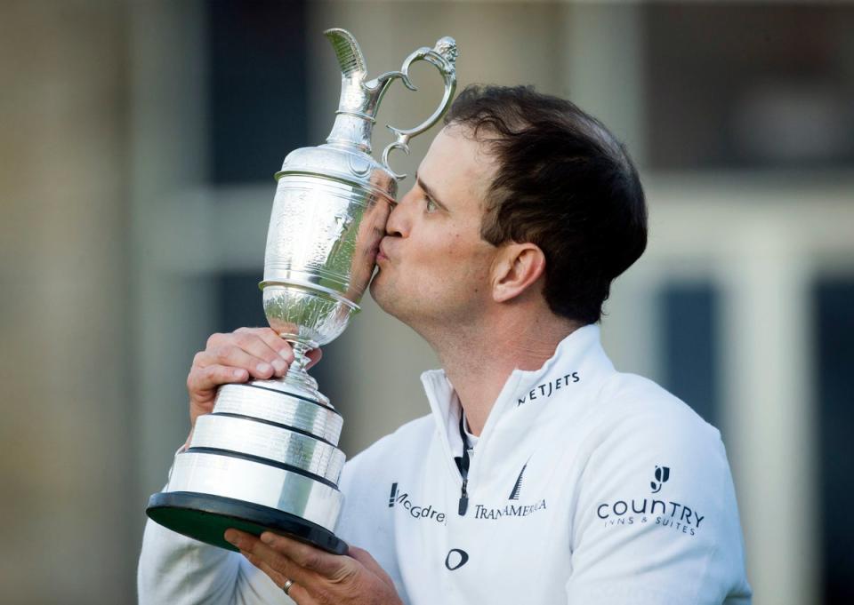 Zach Johnson celebrates winning The Open at St Andrews in 2015 (PA)