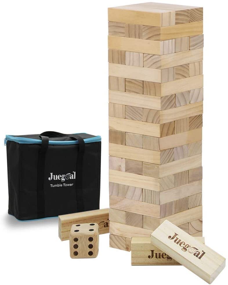 Find this <a href="https://amzn.to/38IuaB3" target="_blank" rel="noopener noreferrer">Juegoal 54 Pieces Giant Tumble Tower</a> that's perfect for playing on a deck or sidewalk for $50 on <a href="https://amzn.to/38IuaB3" target="_blank" rel="noopener noreferrer">Amazon</a>.