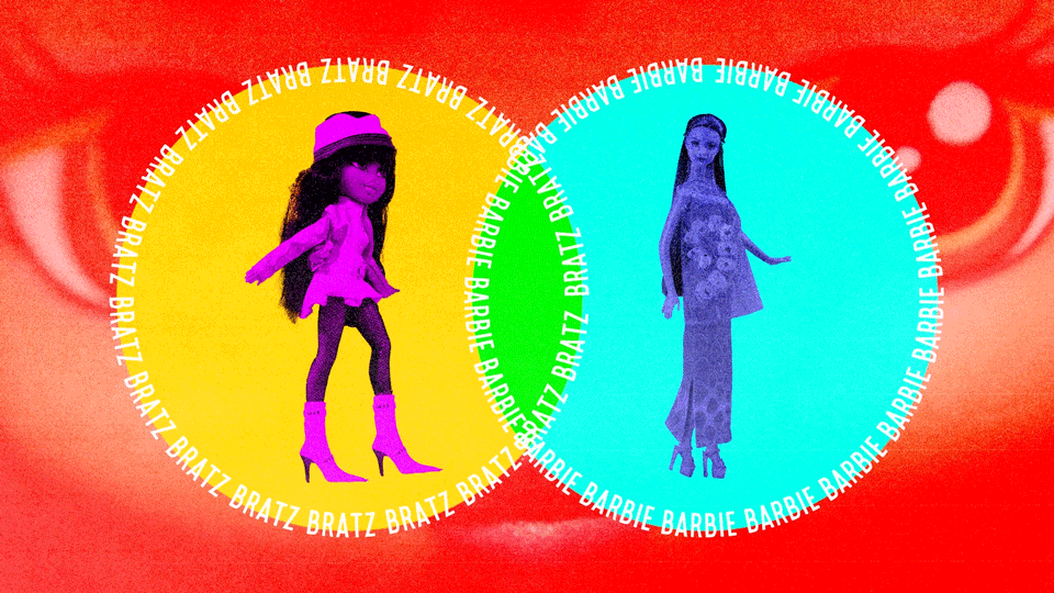 Why conversations about Bratz and Barbie dolls matter in 2023. (Getty Images; illustrated by Jay Sprogell for Yahoo News)