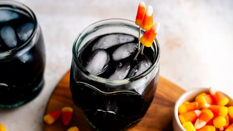 black candy corn cocktail glass