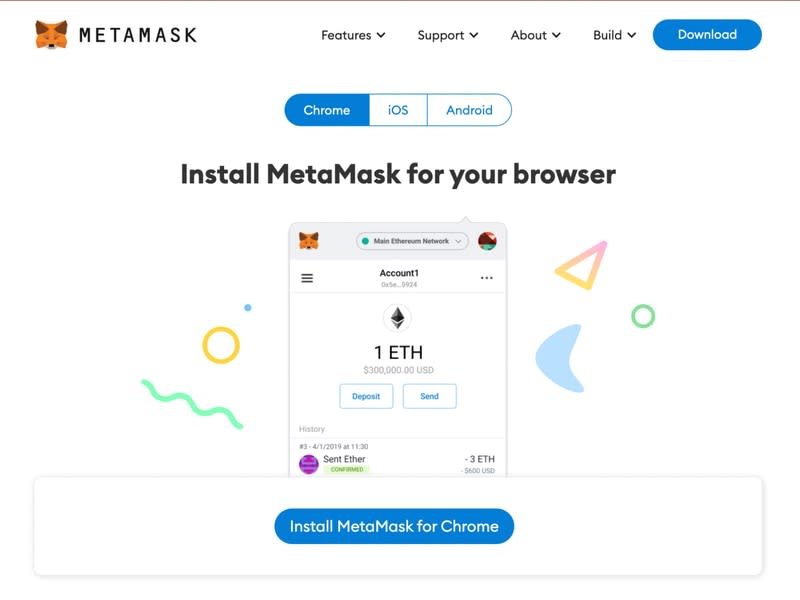 Página de inicio de MetaMask.