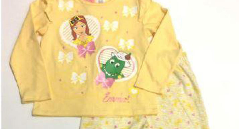 The Emma Wiggles frill sleeve pyjamas in sizes two to six are being recalled amid fears they pose a fire hazard. Source: ACCC
