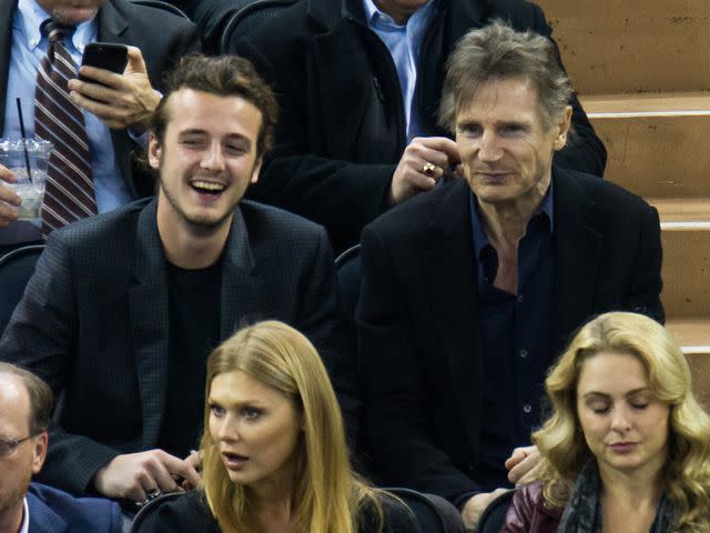 <p>TM/NHL/GC Images</p> Liam Neeson and his son Micheál Neeson attend New York Rangers Vs. Boston Bruins game at Madison Square Garden on March 23, 2016.