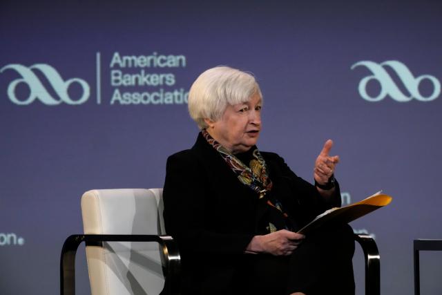 U.S. Treasury Janet Yellen speaks at the American Bankers Association Washington Summit on March 21, 2023 in Washington, D.C.