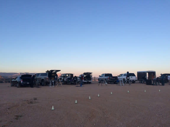 Amateur astronomers setting up telescopes at the Bryce Canyon National Park. Volunteers with the Salt Lake Astronomical Society brought the telescopes to the festival.