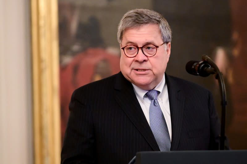 FILE PHOTO: Barr speaks at White House Medal of Valor and heroic commendations ceremony