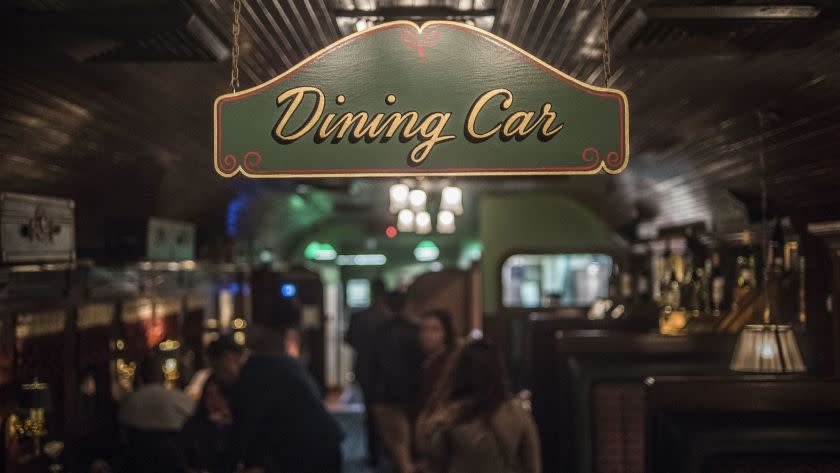 LOS ANGELES CA JUNE 22, 2018 -- The main dining room of the Pacific Dining Car in downtown Los Angeles is made to look like train dining car on early Saturday morning, June 23, 2018. The steakhouse is open 24 hours a day. (Nick Agro / For The Times)