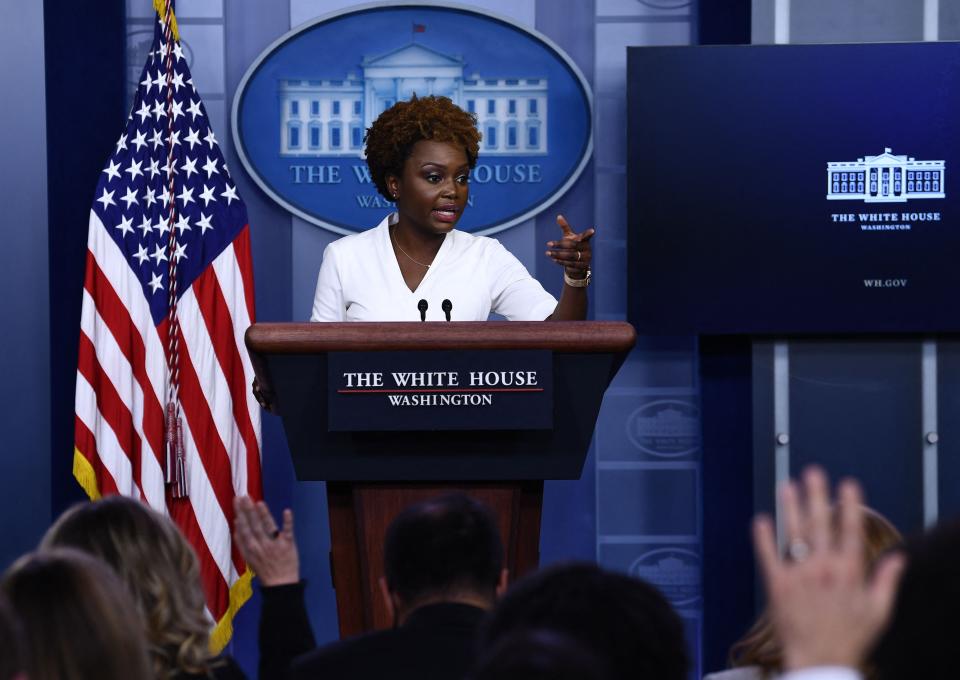 White House Deputy Press Secretary Karine Jean-Pierre speaks to the media during the daily press briefing on Nov. 5, 2021.