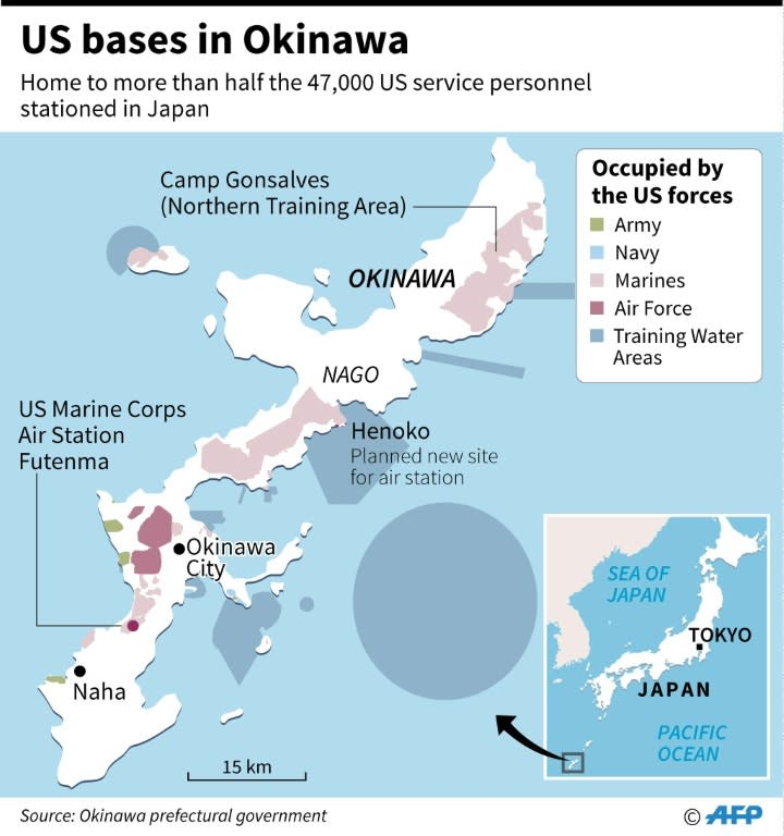 Map showing US military bases in Japan's Okinawa