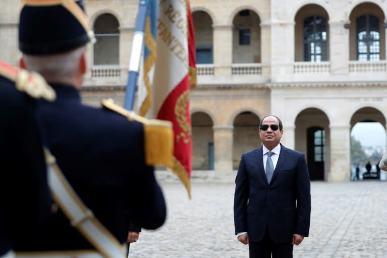 Egyptian President Abdel Fattah al-Sisi attends a military ceremony at the Hotel des Invalides in Paris on October 24, 2017