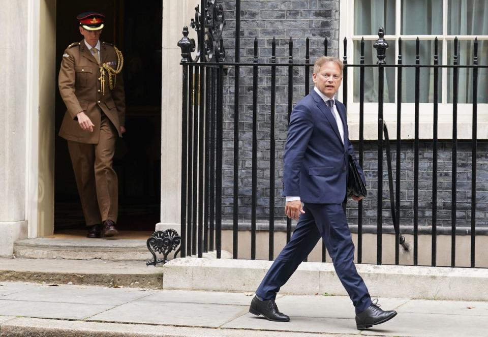 Grant Shapps leaves Downing Street after being appointed Defence Secretary in Rishi Sunak's mini-reshuffle (PA)