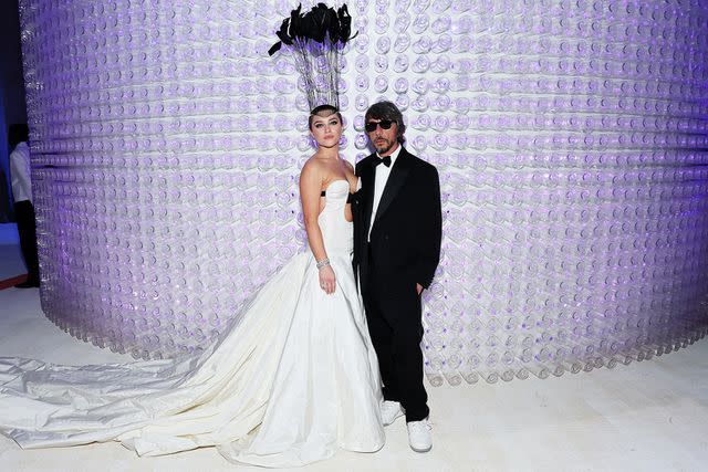 <p>Cindy Ord/MG23/Getty Images for The Met Museum/Vogue</p> Florence Pugh and Pierpaolo Piccioli at 2023 Met Gala