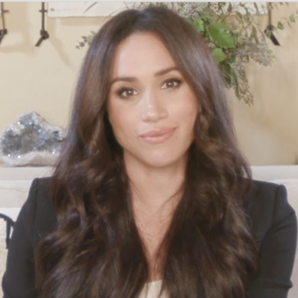 <p>While cohosting her and Harry's <a href="https://www.harpersbazaar.com/celebrity/latest/a34428045/meghan-markle-suits-up-for-time100-appearance/" rel="nofollow noopener" target="_blank" data-ylk="slk:TIME 100 Talks conversation;elm:context_link;itc:0;sec:content-canvas" class="link "><em>TIME 100 Talks</em> conversation</a>, Meghan stuck to a tried-and-true style staple: the black blazer. The duchess gave the business staple a glam upgrade by wearing her hair down and curled, and keeping her makeup fresh and dewy. </p>
