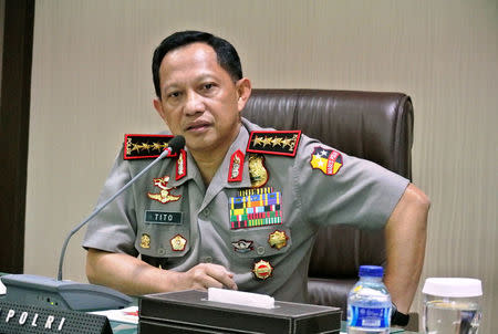 General Tito Karnavian, chief of Indonesia's national police force, speaks to foreign journalists in Jakarta August 31, 2016. REUTERS/Tom Heneghan