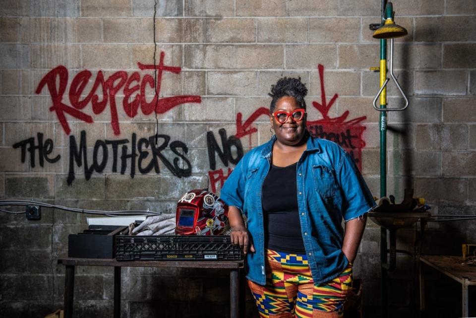 Michelle Browder, in the studio where she designed and constructed The Mothers of Gynecology Monument, has purchased a building that she will transform into a museum in honor of the three young women depicted in the monument. The building will also house a clinic specializing in women’s healthcare. (Photo by Andi Rice for The Washington Post via Getty Images)