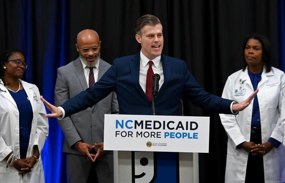 NC Department of Health and Human Services Secretary Kody Kinsley speaks during the ceremony announcing that DHHS launched Medicaid expansion on Friday. JEFF SINER/jsiner@charlotteobserver.com