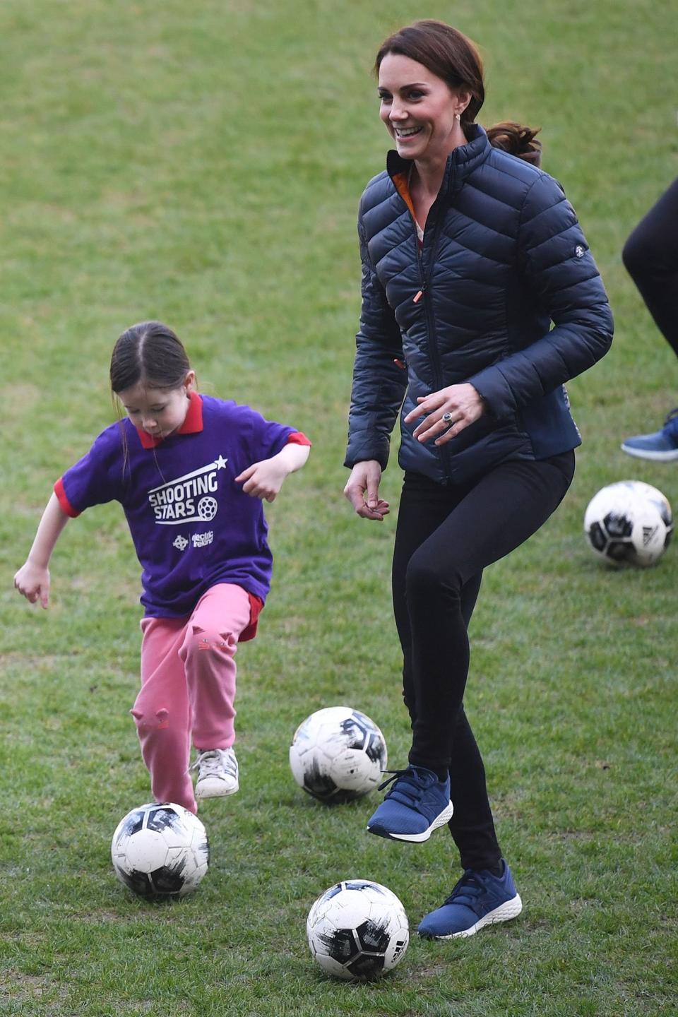 During a Feb. 2019 visit to Northern Ireland, Kate showed off her soccer (AKA football) skills with some youngsters.