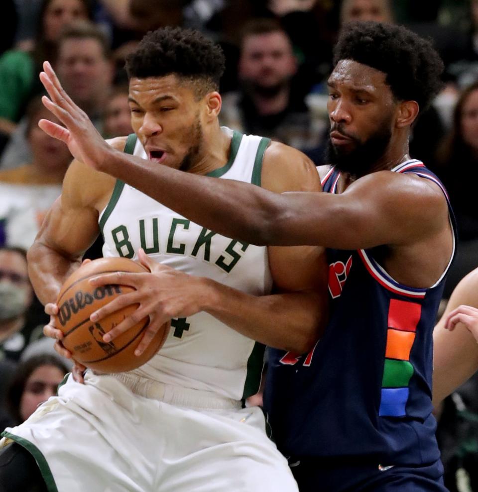 Giannis Antetokounmpo and the Bucks open Oct. 30 in Philadelphia against Joel Embiid and the 76ers. That game and two others could help either of them stake a claim to the league MVP award.