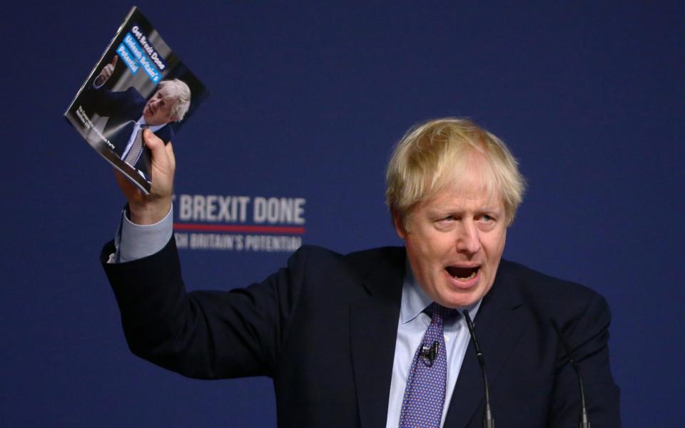 Boris Johnson launched the manifesto in Telford on Sunday - Bloomberg