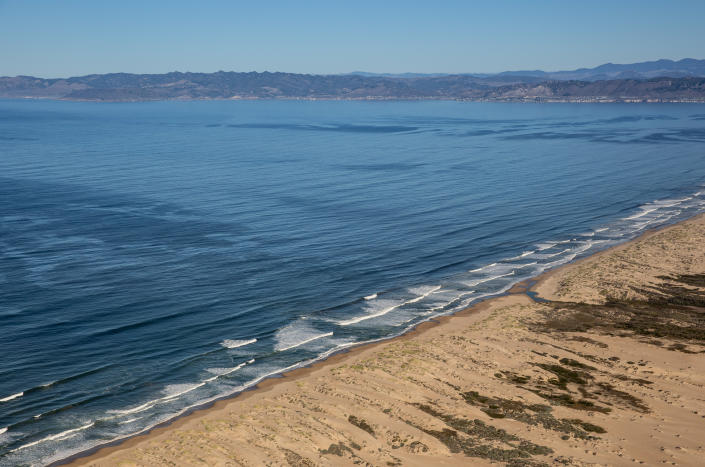 A view of Oceano Dunes, the coastline south of Pismo State Beach in California. 