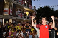 <p>England and Colombia fans watched the match side by side on the Kirby Estate in Bermondsey, south London as England won in a dramatic penalty shootout (Picture: PA) </p>