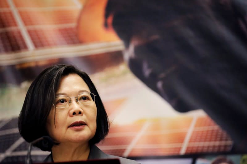 : Taiwan's President Tsai Ing-wen speaks during a news conference at the National Palace during her one-day visit to Haiti, in Port-au-Prince