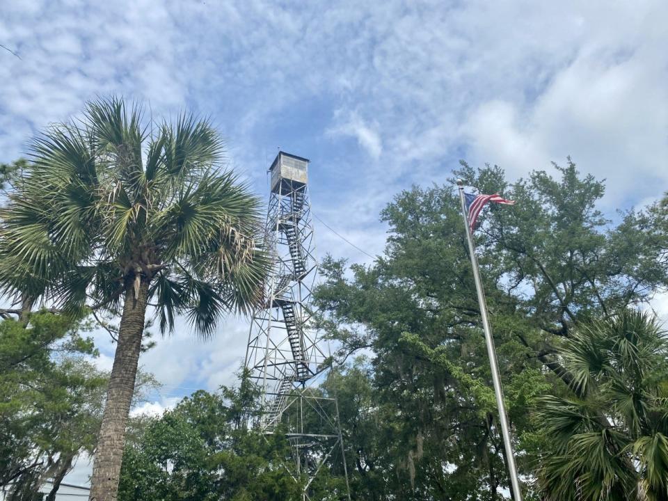 This firetower stands at Eglin Air Force Base's Jackson Guard headquarters in Niceville. In a multi-year effort that could start in July, Eglin officials plan to move the headquarters to the base's Camp Pinchot site close to Fort Walton Beach.