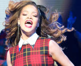 Rihanna wore a red tartan dress on X Factor