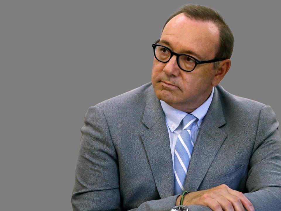 Kevin Spacey, actor, attends a pretrial hearing, at district court in Nantucket, Massachusetts, graphic element on gray