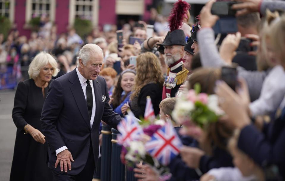 King Charles III and the Queen Consort meeting well-wishers outside Hillsborough Castle (Niall Carson/PA) (PA Wire)