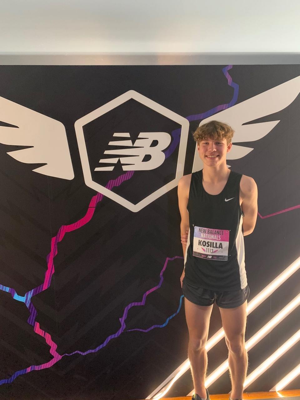 Franklin D. Roosevelt High School senior Jacob Kosilla poses after competing in the 800 meters at the New Balance Nationals indoor tournament in March 2022.