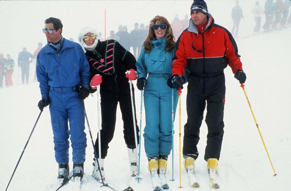 Charles, Diana, Sarah and Andrew pictured together on a skiing holiday in 1987. Source: Getty