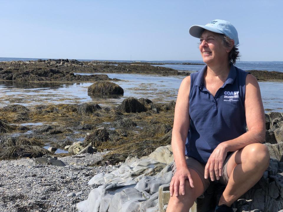 Carol Steingart is seen here at Middle Beach in Kennebunk, Maine, on Thursday, Aug. 3, 2023. Steingart, the owner of Coast Encounters, leads fun, safe and educational tours of tidal pools at beaches between the Kennebunks and Ogunquit.
