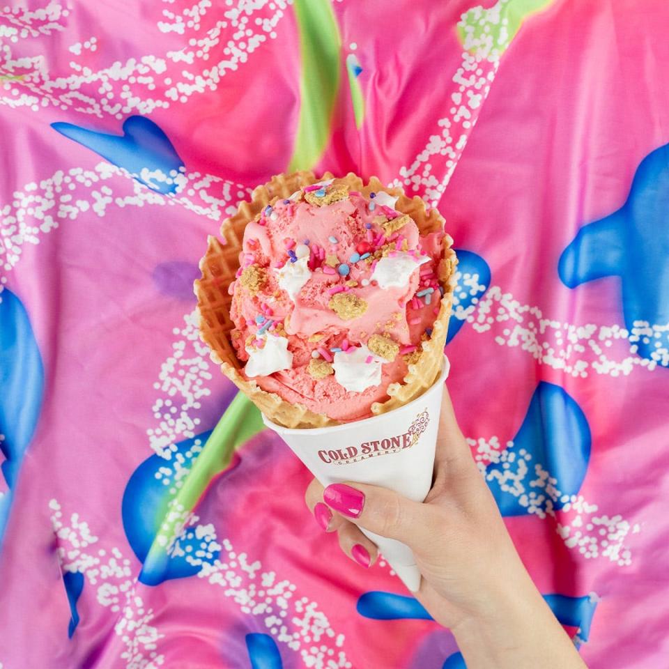 Grab a Barbie-inspired "All That Glitters is Pink" ice cream in a cup or cone at Cold Stone Creamery in Dartmouth.