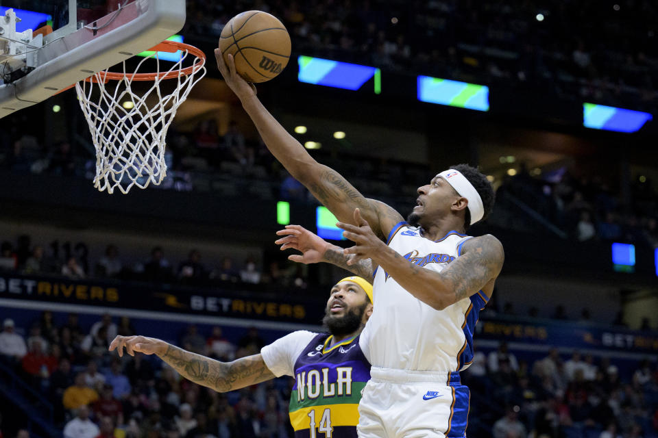 Washington Wizards guard Bradley Beal (3) shoots against New Orleans Pelicans forward Brandon Ingram (14) in the first half of an NBA basketball game in New Orleans, Saturday, Jan. 28, 2023. (AP Photo/Matthew Hinton)