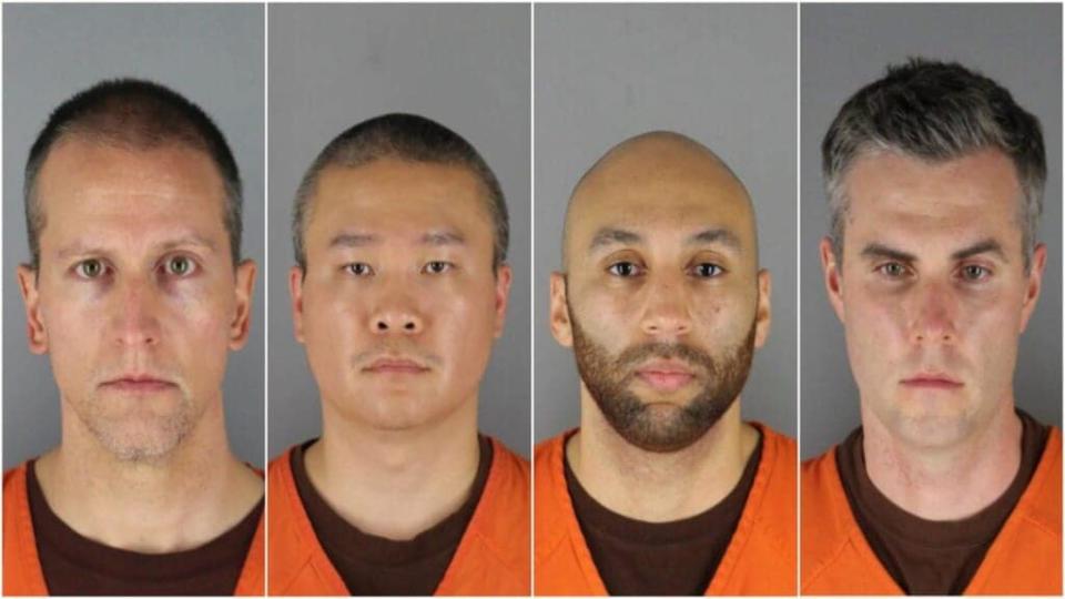 The four former Minneapolis Police officers charged over the death of George Floyd are pictured: (from left) Derek Chauvin, Tou Thao, J. Alexander Kueng and Thomas Lane. (Hennepin County Sheriff’s Office)