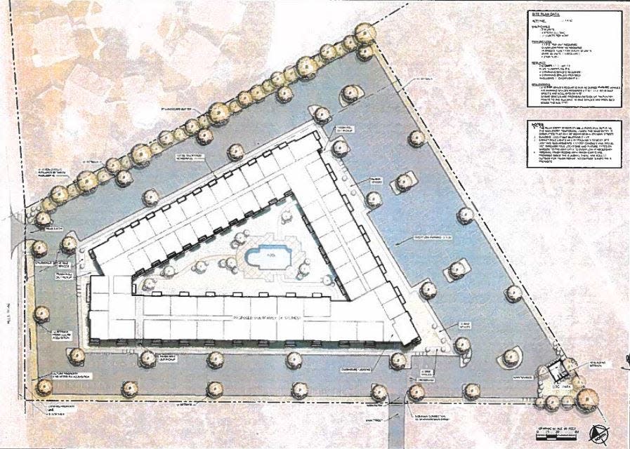 This rendering shows the layout of a new apartment complex Panama City Beach officials approved near the intersection of Hills and Front Beach roads.