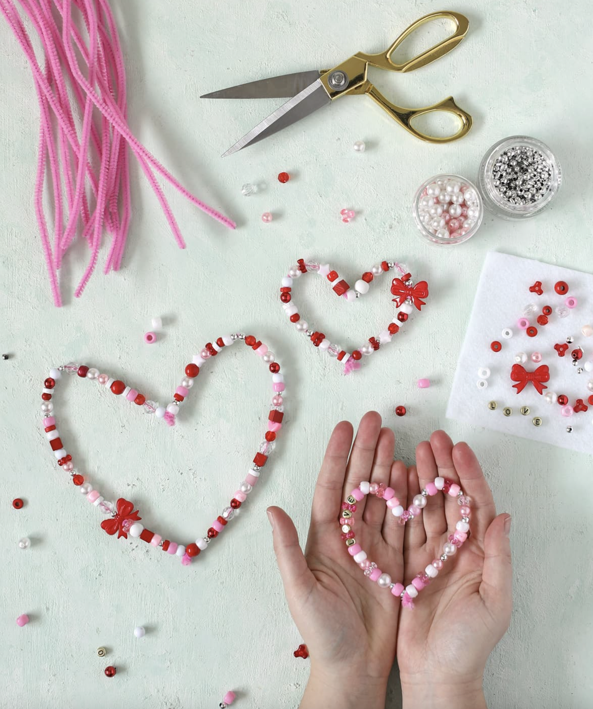 beaded hearts valentines day crafts for kids