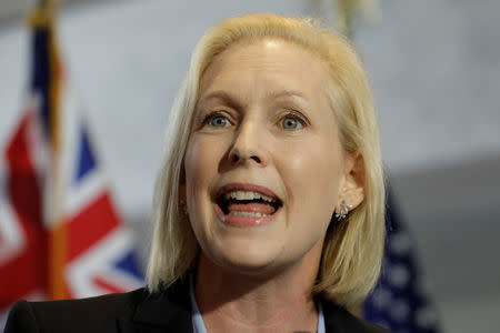 U.S. Senator Kirsten Gillibrand (D-NY) speaks at a news conference introducing Holton-Arms high school graduates to release a letter from more than a thousand graduates of the school supporting Dr. Christine Blasey Ford and their belief in her accusations against President Donald Trump's U.S. Supreme Court nominee Brett Kavanaugh on Capitol Hill in Washington, U.S., September 20, 2018. REUTERS/Yuri Gripas