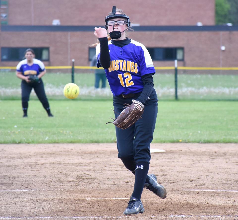 Mt. Markham Mustang Madison Clark, shown pitching at West Canada Valley during a 2019 Section III playoff game, threw a no-hitter Monday against Clinton.