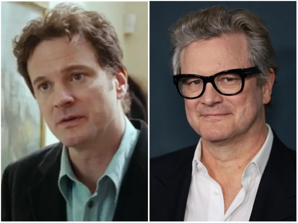 Colin Firth in ‘Love Actually’ and in 2022 (Universal, Getty)