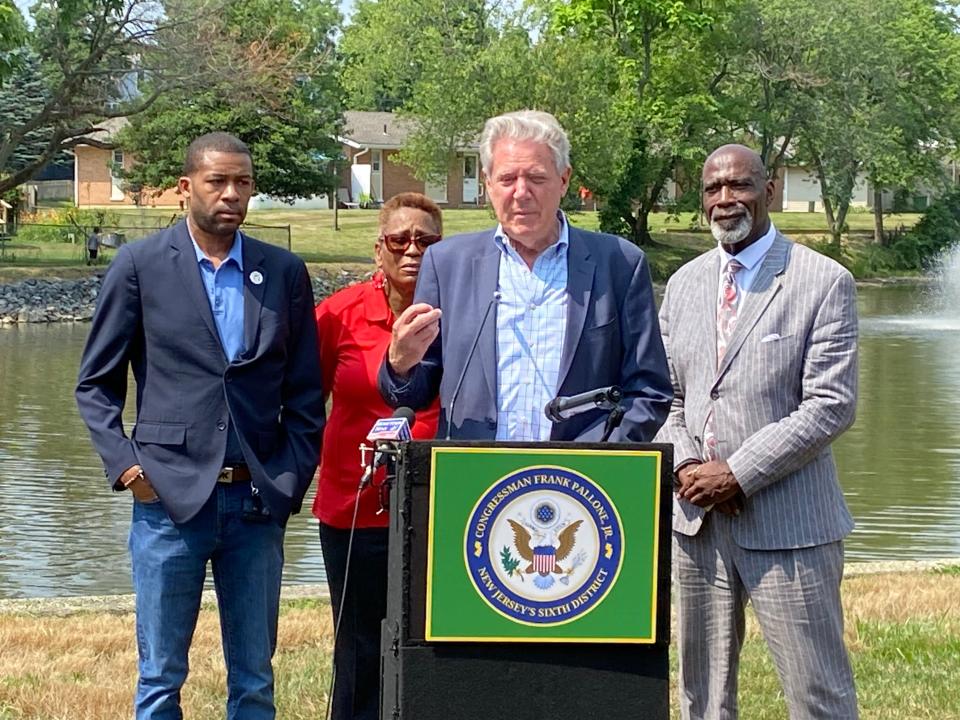 U.S. Rep. Frank Pallone, D-N.J., speaks in front of Neptune's Alberta Lake. July 15, 2024