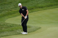 Patrick Cantlay hits to the fourth green during the final round of the Memorial golf tournament, Sunday, June 6, 2021, in Dublin, Ohio. (AP Photo/Darron Cummings)