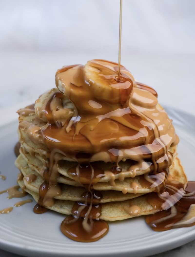 The Rock's coconut banana pancakes on a plate.