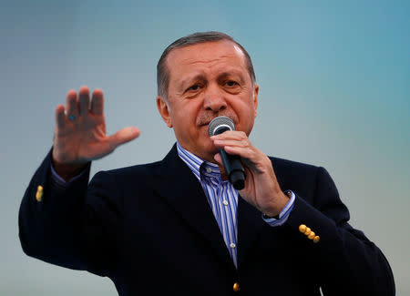 Turkish President Tayyip Erdogan makes a speech during a ceremony in Istanbul, Turkey, March 26, 2017. REUTERS/Murad Sezer