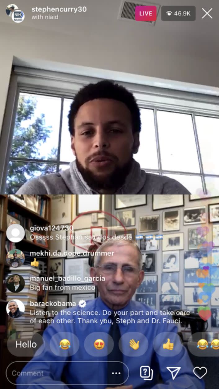 Steph Curry and Dr. Anthony Fauci address coronavirus FAQs on Instagram. (Photo: HuffPost)