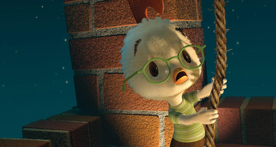 <a href="http://movies.yahoo.com/movie/1808610262/info" data-ylk="slk:CHICKEN LITTLE;elm:context_link;itc:0;sec:content-canvas" class="link ">CHICKEN LITTLE</a> (2005) - Animators fit Chicken Little (voiced by Zach Braff) with 250,000 feathers.